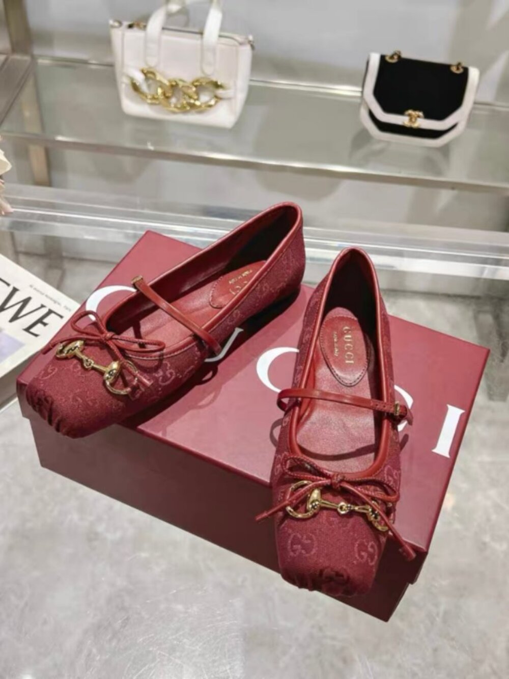 Gucci Red Patent Leather Ballerina Flats, Size 38